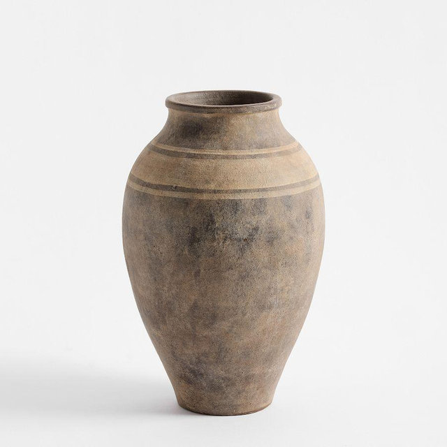 Brown Terracotta Striped Vase, Small
