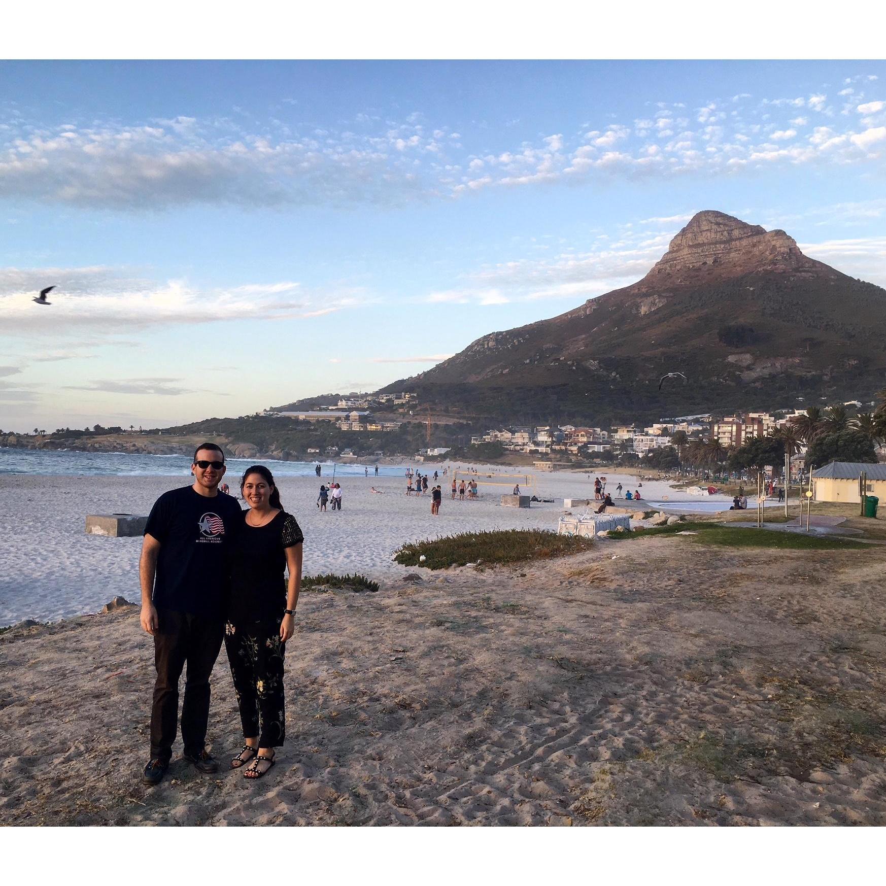 Before dinner on the beach in Capetown.