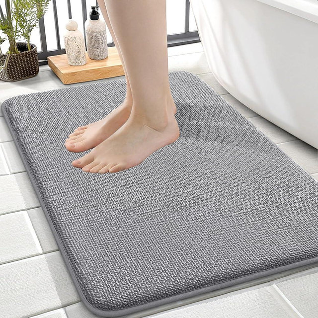OLANLY Thick Memory Foam Bath Mat Rug 24x16, Extra Soft Absorbent Bathroom Rug, Quick Dry Bath Mats, Non-Slip, Machine Washable Carpet for Bathroom, Tub and Shower, Home Decor Accessories, Grey