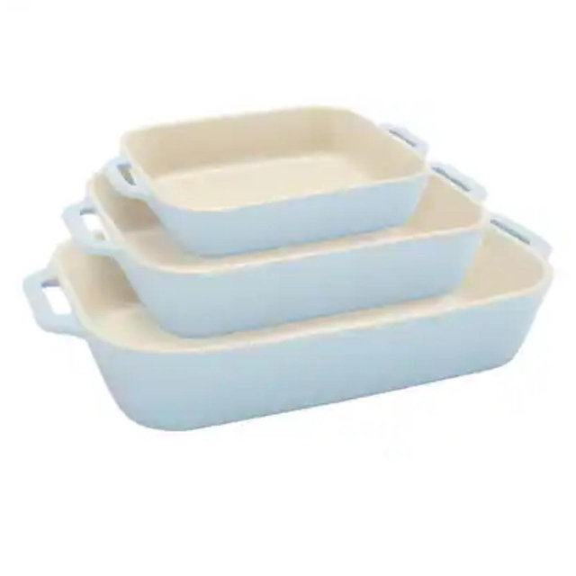 Staub - Ceramic 3-pc Rectangular Baking Dish Set - Macaron Pastel - Blue