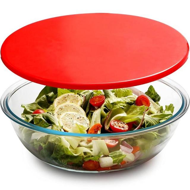 NUTRIUPS 4.76 Quart Large Glass Salad Bowl with Lid, Large Mixing Bowl for Pasta and Serving
