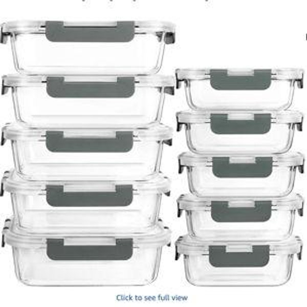 [10-Pack] Glass Meal Prep Containers with Lids - Gray