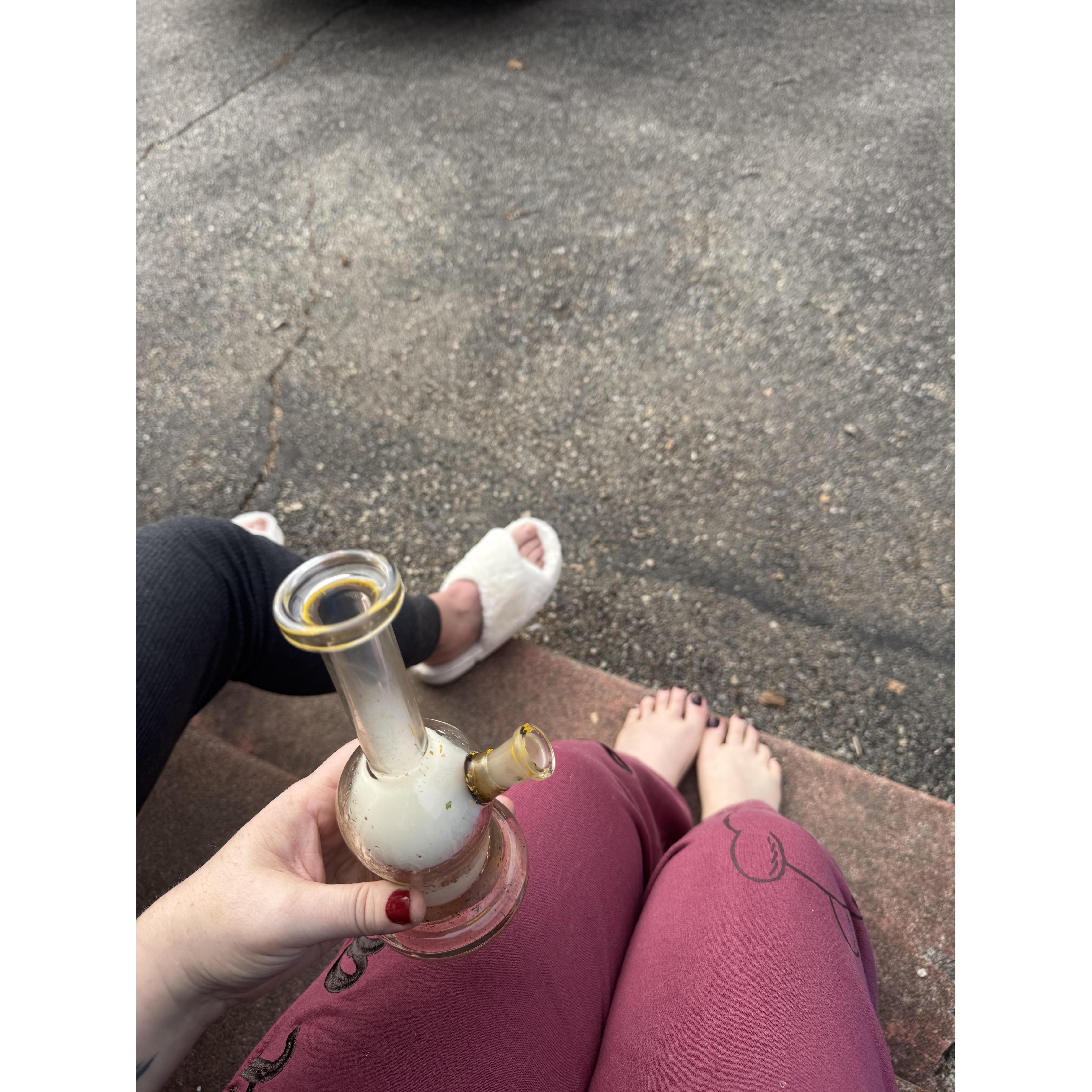 This was taken on our back stoop the morning of our elopement. This was probably one of my favorite moments that day. Just being together, Charlie in my fuzzy slippers.