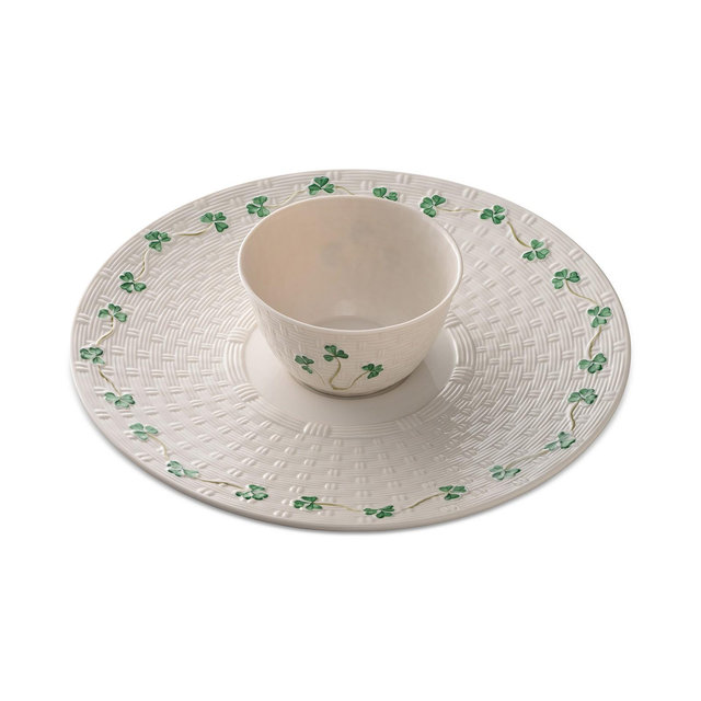 Belleek Pottery Shamrock Chip & Dip