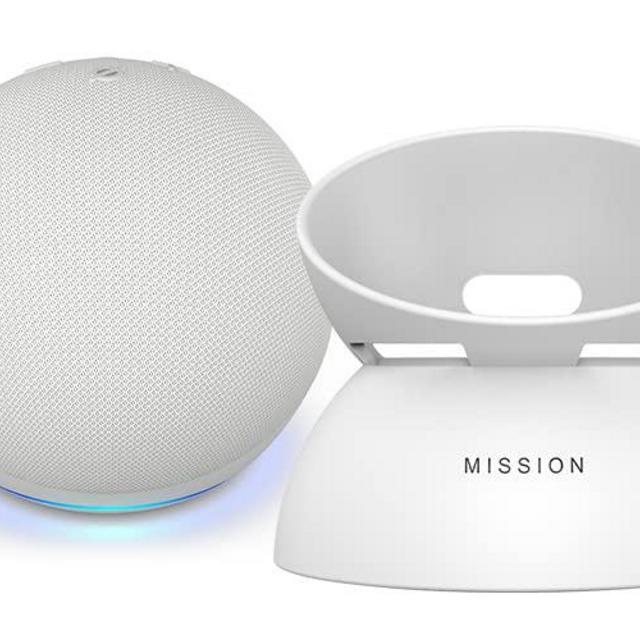 Echo Dot (5th Gen) Glacier White with Battery Base