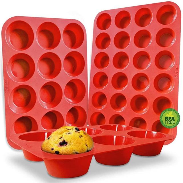 Walfos Silicone Texas Muffin Pan Set- 6 Cup Jumbo Silicone Cupcake Pan,  Non-Stick Silicone, Just PoP Out! Perfect for Egg Muffin, Big Cupcake - BPA