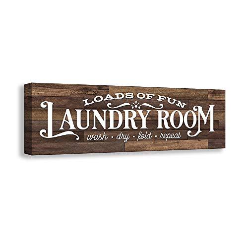 Kas Home Vintage Laundry Room Canvas Wall Art | Rustic Laundry Rules Prints Signs Framed | Bathroom Laundry Room Decor (17 x 6 inch, Laundry - C)