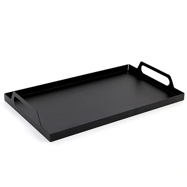Rectangle Black Metal Tray with Handles 16x9.5 inches - Organizer Trays for Room Table ,Bathroom Tray ,Fruit Tray ,Drink Tray