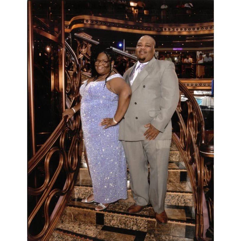 This is a picture of us on our first cruise together! We will never forget that trip.