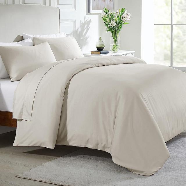 California Design Den 100% Natural Cotton Duvet Cover - Premium 400 Thread Count, Hotel Quality Comforter Cover, Silky Sateen Weave, Button Closure and Corner Ties (1 Piece, Ivory Color, King Size)