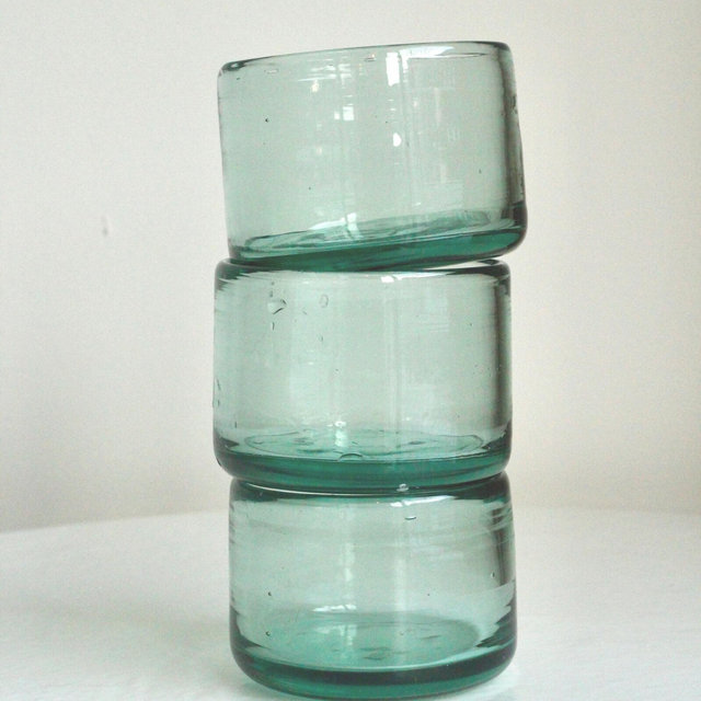 Stemless Wine or Cocktail Short Tumbler – Hand Blown Recycled Glass