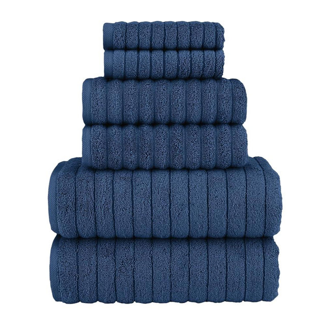 Elegant Comfort 100% Turkish Cotton Corduroy Ribbed Luxury Bath Towels 6-Piece Set, Premium Feel - Quick Dry, Highly Absorbent, Contains 2 Bath Towels, 2 Hand Towels, and 2 Washcloths, Navy