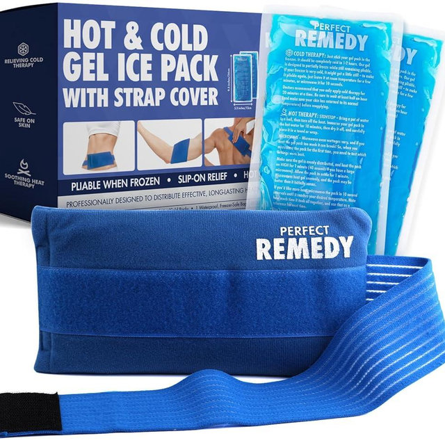 Perfect Remedy 2-Pack Gel Ice Packs for Injuries with Strap Cover, Flexible Hot Cold Compress, Soothing Soft Ice Packs for aid in Injuries Conditions, Alternative to Hot Water Bottles (Blue, Regular)