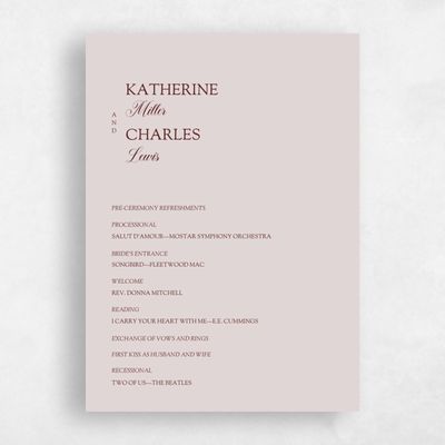 Lavender Mist, Grey Wedding Program - Soave