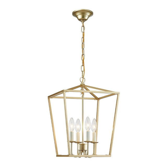 ANJIADENGSHI Vintage Lantern Pendant Light Lantern Iron Cage 4 E12 Bulbs Lantern Chandelier for Dining Room Bar Cafe,Golden(Bulbs Not Included)