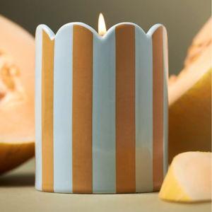 Woody Melon & Musk Striped Scallop Ceramic Candle