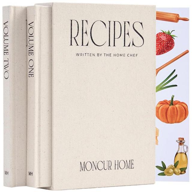 Moncur Home Set of 2 Blank Recipe Book To Write In Your Own Recipes Linen Beige Recipe Box Sticker Sheets Recipe Notebook Cookbook Recipe Journal Chef Gifts Make Your Own Notebook