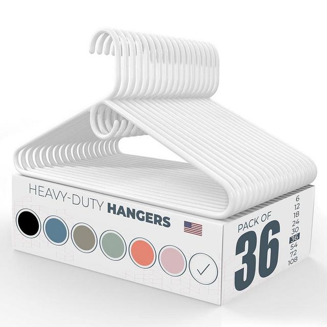 36pk Made in USA Heavy Duty Plastic Clothes Hangers Bulk | 20 30 50 100 Pack Available | Strong Plastic Hangers | Jacket Coat Hangers | Thick Plastic Hanger for Closet and Clothing Hangars (White)