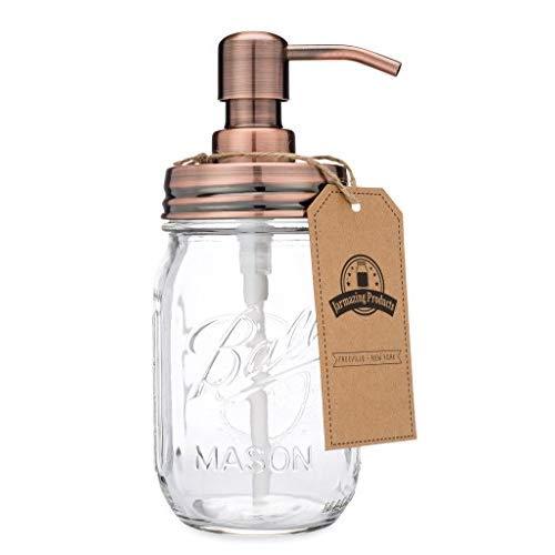 Jarmazing Products Mason Jar Soap Dispenser - Copper - with 16 Ounce Ball Mason Jar - Made from Rust Proof Stainless Steel