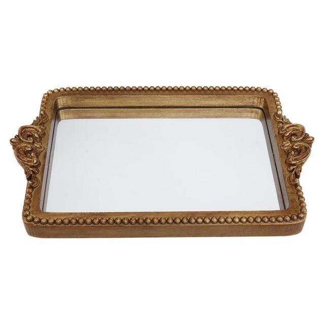 Hanna Roberts Vintage Gold Tray with Mirror Glass Base | Card Holder for Guests During Occasions and Events or Decorative Home and Vanity Organizer (Gold)
