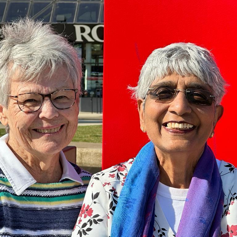 The two mothers, Betsy and Nalini, during our trip to Cleveland