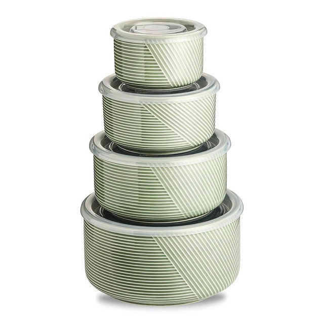 Adewnest Ceramic Nesting Bowls with Lids: Mixing Bowls with Lids - Porcelain Food Storage Containers For Prep and Serving, Microwavable Kitchen Bowl Set of 4, 50/32/20/10 oz (Green)