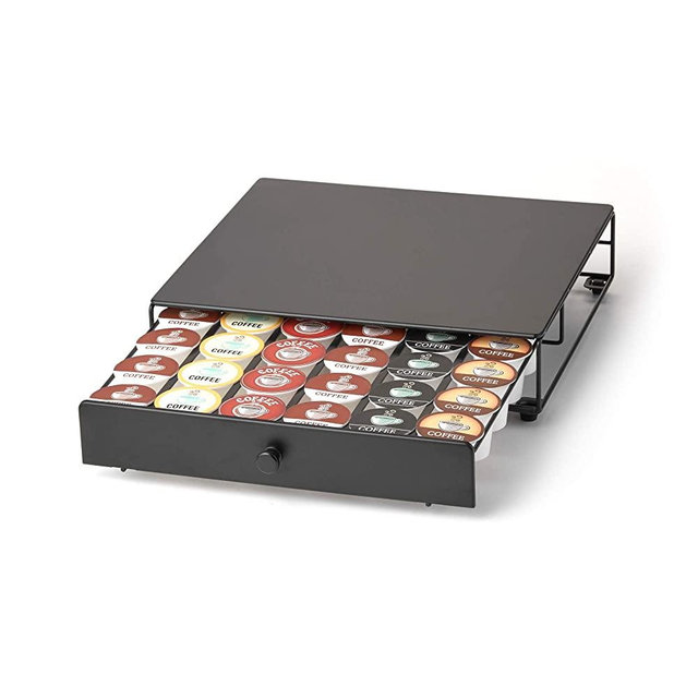 Nifty Rolling Coffee Pod Drawer – Black Finish, 36 K-Cup Pod Pack Holder, Compact Under Coffee Pot Storage Drawer, Slim Home Kitchen Counter Organizer