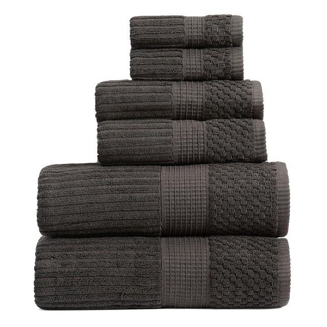 Springtree Home 100% Cotton Bath Towel Set | 6 Piece Set | Absorbent & Quick-Dry Bath Towels | Textured and Durable Cotton | Krista Collection - Black Ink