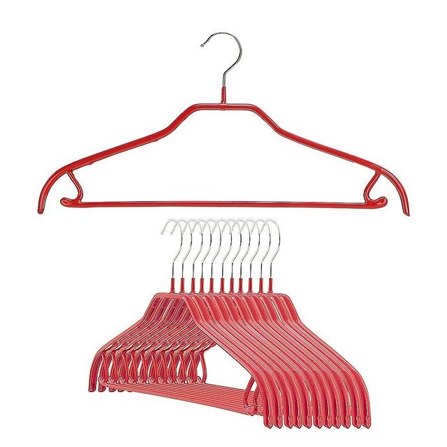 Mawa by Reston Lloyd Silhouette Series Non-Slip Space Saving Clothes Hanger with Bar & Hook for Pants and Skirts, Style 41/FRS, Set of 12, Red