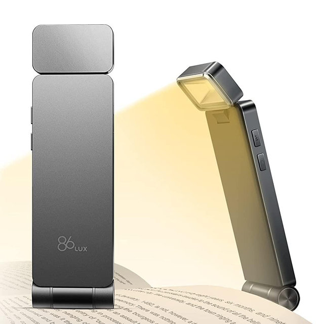86lux Reading Light, Rechargeable Book Light for Reading in Bed, Ultralight Clip-on LED Bookmark Lamp with 3 Amber Colors & Stepless Dimming for Night Reading for Book Lovers, Kids, Grey