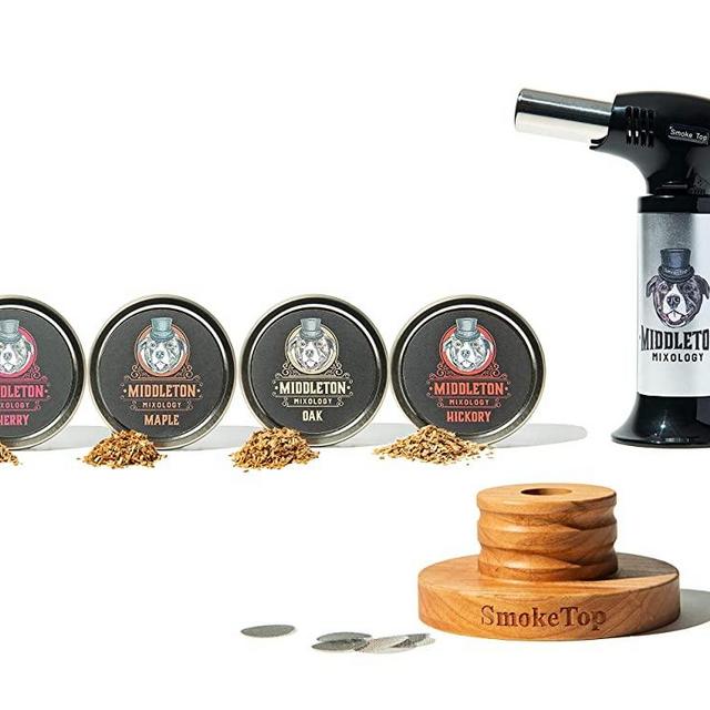 SmokeTop Cocktail Smoker Kit and Torch with Cherry, Hickory, Maple, and Oak Wood Chips - Cocktail Smoker Kit & Chips for Old Fashioned Cocktails, Whiskey, & Bourbon - by Middleton Mixology