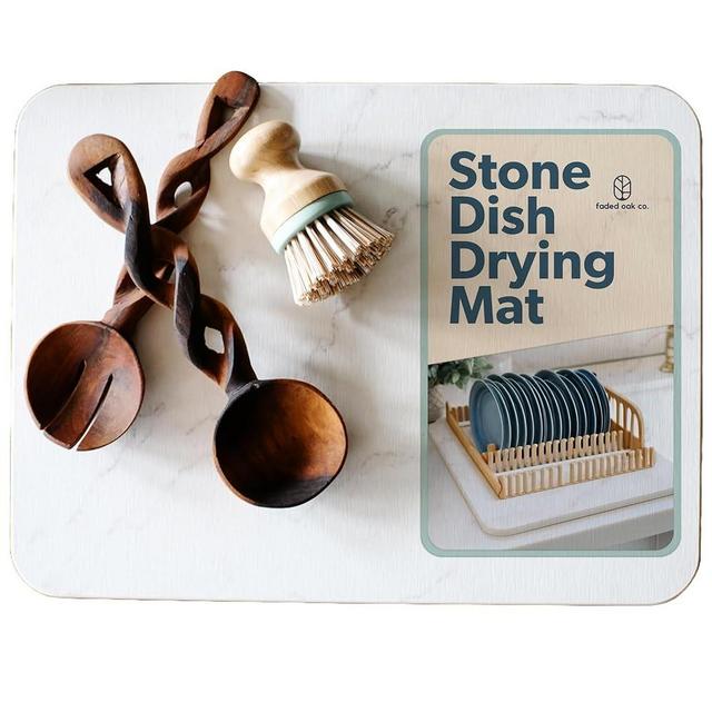 Dish Stone Drying Mat for Kitchen Counter - Heat Resistant & Anti-Slip Dish Drying Stone for Kitchen Counter - Diatomaceous Earth Dish Drying Mat Stone - Fast Drying Stone Mat Kitchen Bathroom