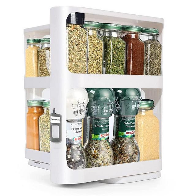 Multi functional Pull-and-Rotate Rack spice Organizer for drawer, Countertop, Garage Storage Rack, Spice Rack Organizer for Cabinet, Rotate Makeup Organizer for Jars, Bottles, Medicine (White)