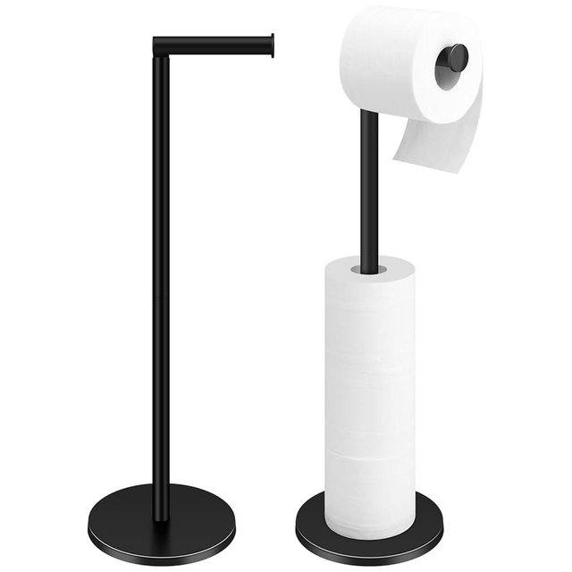 TACGEA Toilet Paper Holder Stand, Bathroom Toilet Paper Roll Holder Stainless Steel Free Standing, Storage for 4 Rolls of Paper, Black Set of 2