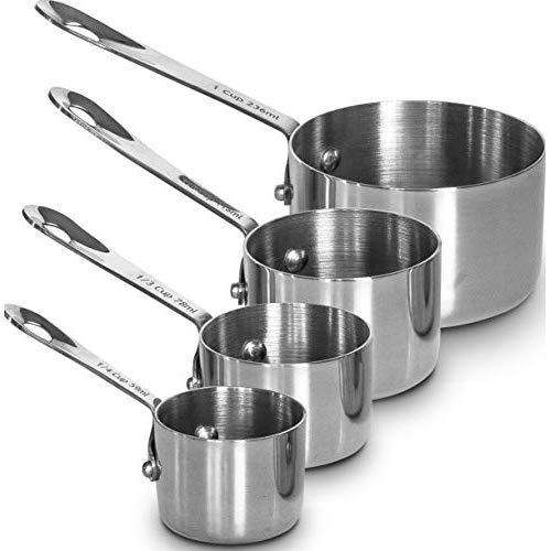 Heavy-Duty Unbreakable 18/8 Stainless Steel Measuring Cups Set with Long Riveted Handles, Polished Finished, Stackable Measuring Cup, Built to Last a Lifetime - Set of 4