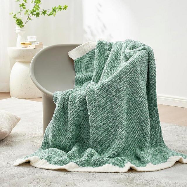 Snuggle Sac Heather Green Throw Blanket for Couch, Super Soft Warm Blankets, Cozy Knit Fuzzy Plush Lightweight Throws for Couch, Sofa, Bed, Camping, Picnic, Heather Green, 50 x 60 inches