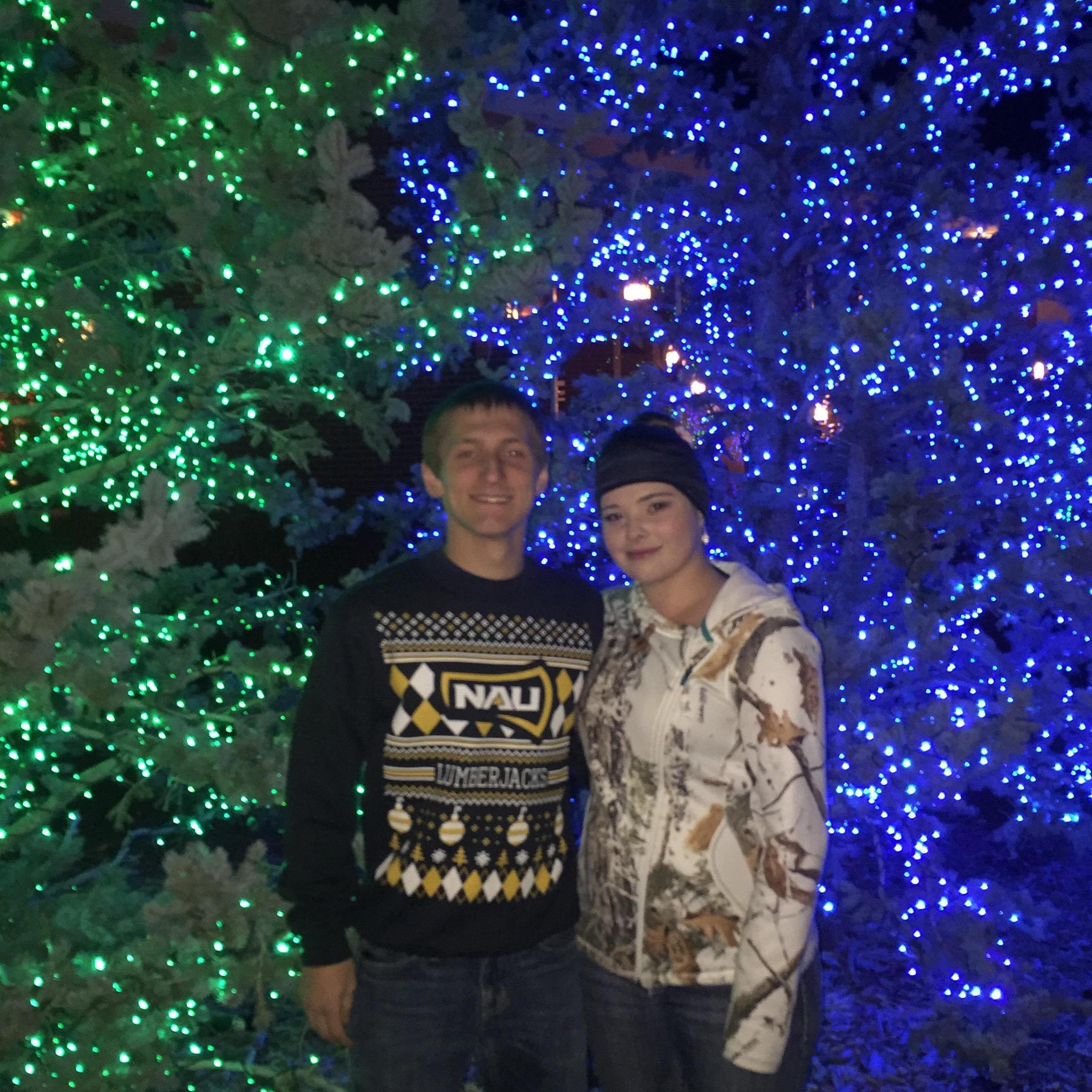 Amanda and Lukas have a tradition every year to walk the Little America in Flagstaff to see their Christmas light display.