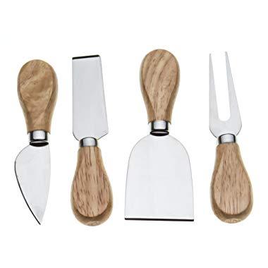 Bekith 4 Pcs Travel Cheese Knives Set, Cheese Knife, Shaver, Fork and Spreader, Wooden Handle