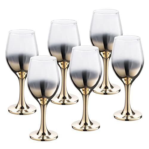 Vikko Decor Gold Ombre Wine Glasses: 14 Ounce Fancy Stemmed Wine Glasses Durable & Dishwasher Safe Great Gift Idea Set of 6 Decorative Goblets
