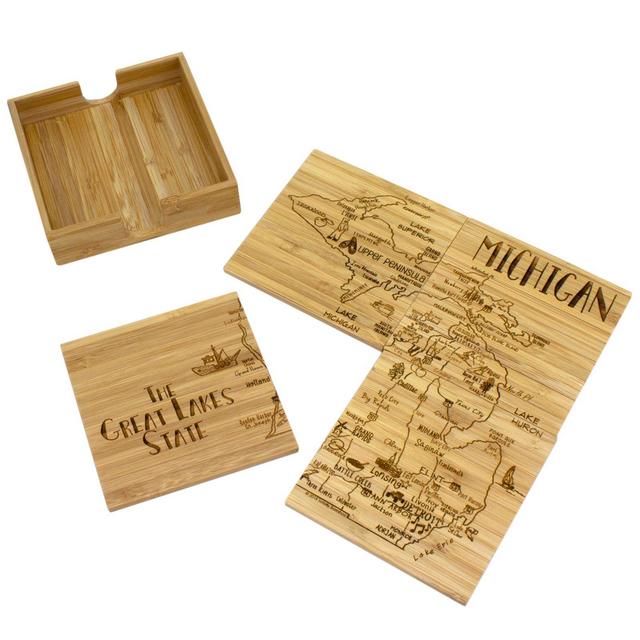 Totally Bamboo Michigan Puzzle 5-Piece Coaster Set