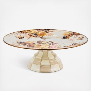Wild Rose White Stainless Steel Pedestal Platter
