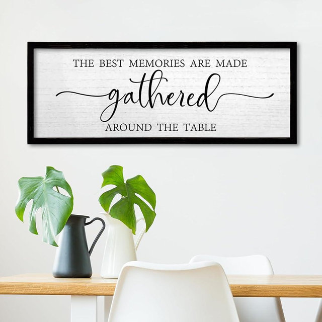 TQianJiang Dining Room Wall Decor The Best Memories Are Made Gathered Around The Table Sign 24"×10" for Farmhouse Vintage Dinner Kitchen Plaque Large Rustic Horizontal Wall Hanging Art (Black)