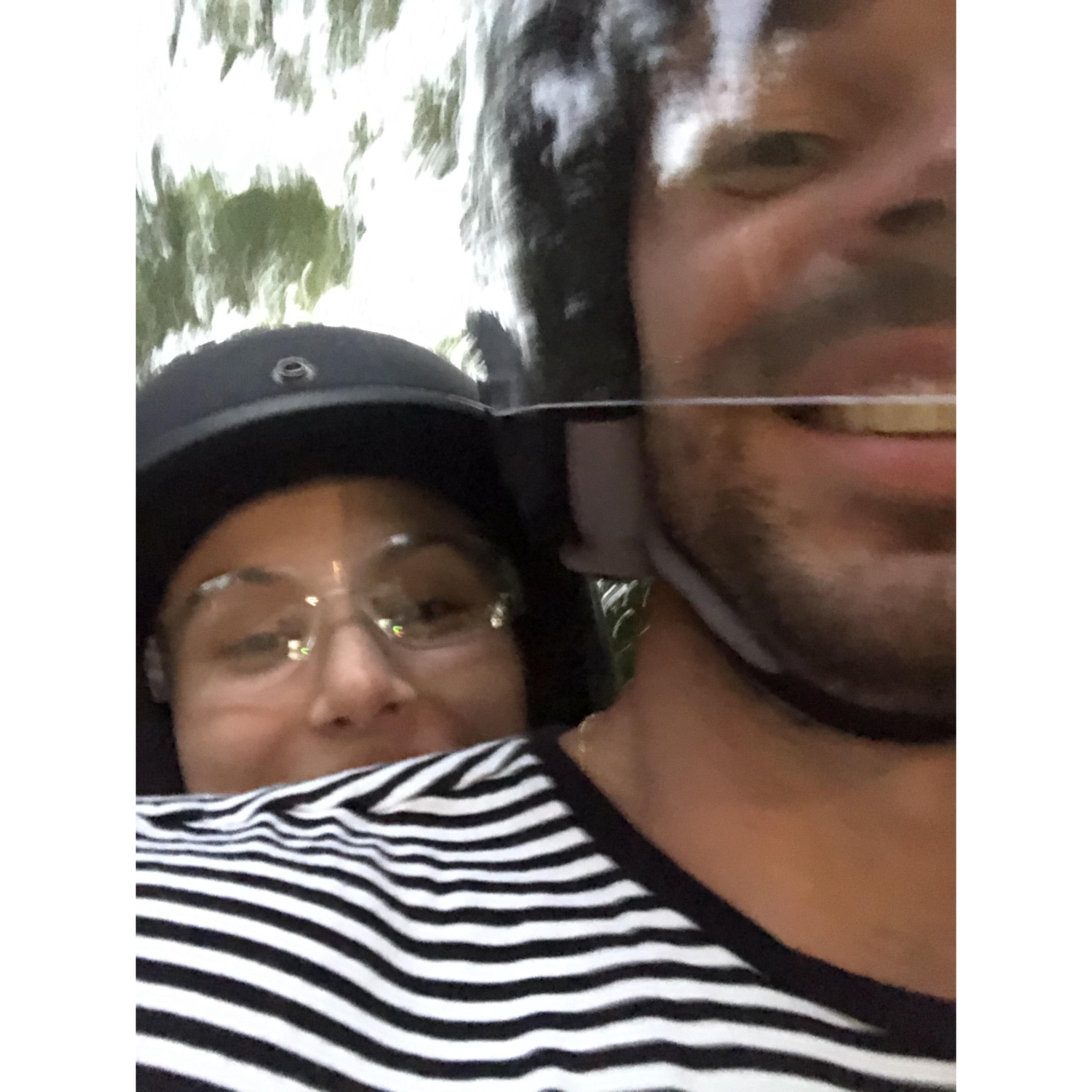 Christopher "Danger" Manuel Muina. That's his middle name.
Scooter rides exploring the city have been dangerous yes but we love riding though neighborhoods and looking at houses.