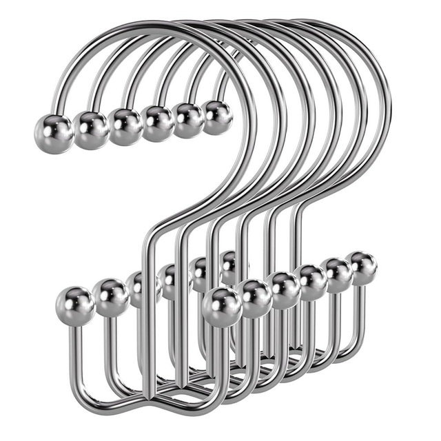Bathway Shower Curtain Hooks Chrome Shower Curtain Rings, 12 Pcs Double Hook Shower Curtain Hooks Rings Shower Curtain Hangers Rust Proof, Metal Shower Hooks for Bathroom Shower Curtain Rod
