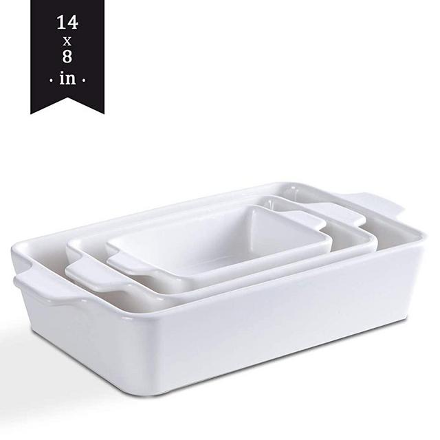 Ceramic Glaze Bakeware Set,SIDUCAL,Non-stick Bread Baking Pans,Roasting dish,3 Pieces Baking Dishes-White