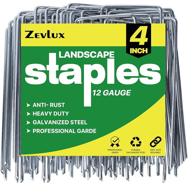 Zevlux Landscape Staples Galvanized Garden Stakes,4 inch 100pack 12 Gauge Heavy Duty Garden Pins for Fences, Lawns, Weed Barriers and Landscape Fabrics, Irrigation Hose,Yard Lawn, Landscape Fabric