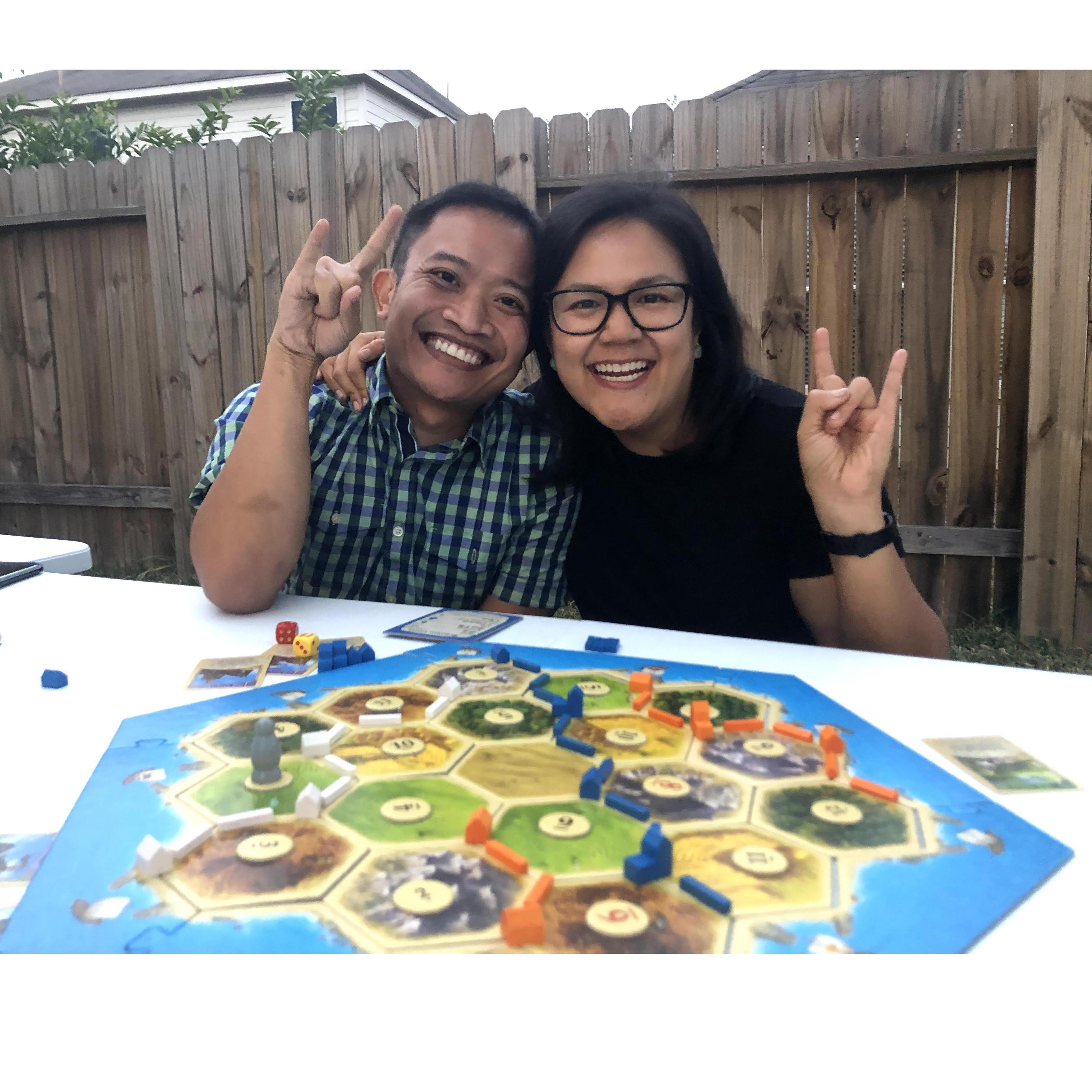 Kristine's first game of Catan (and first win) during our first Thanksgiving. Lots of firsts, but not the last!