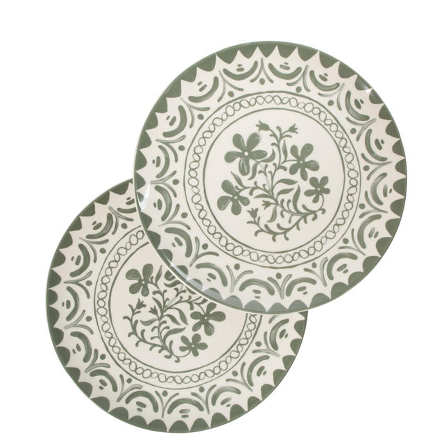 Bloomhouse – 2-Time Oprah’s Favorite Things – 2 Piece 13” Serving Platter Set, Stoneware Platters Floral Design, Dishwasher Safe - Fern Green