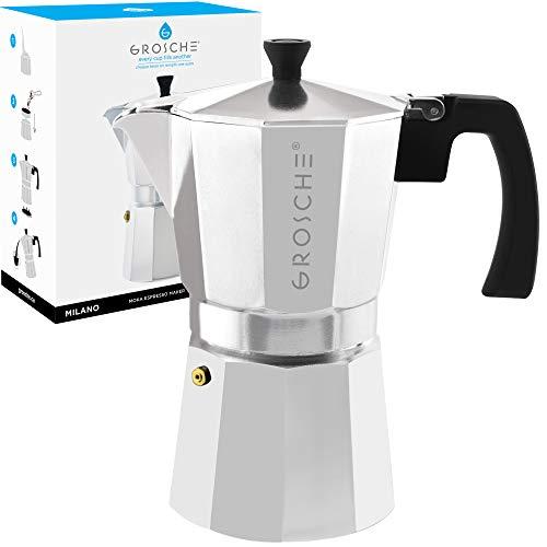 GROSCHE Milano Stovetop Espresso Maker Moka Pot 9 cup, 15.2 oz, Silver Cuban Coffee Maker Stove top coffee maker Moka Italian espresso greca coffee maker brewer percolator