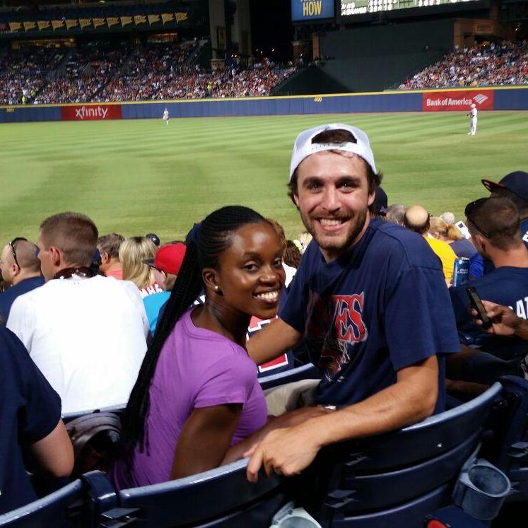 At a Bravesgame in Atlanta....... Christopher loves sports and was eager to show Irene the various Atlanta sports....top on the list ; Baseball and Georgia Tech Football!